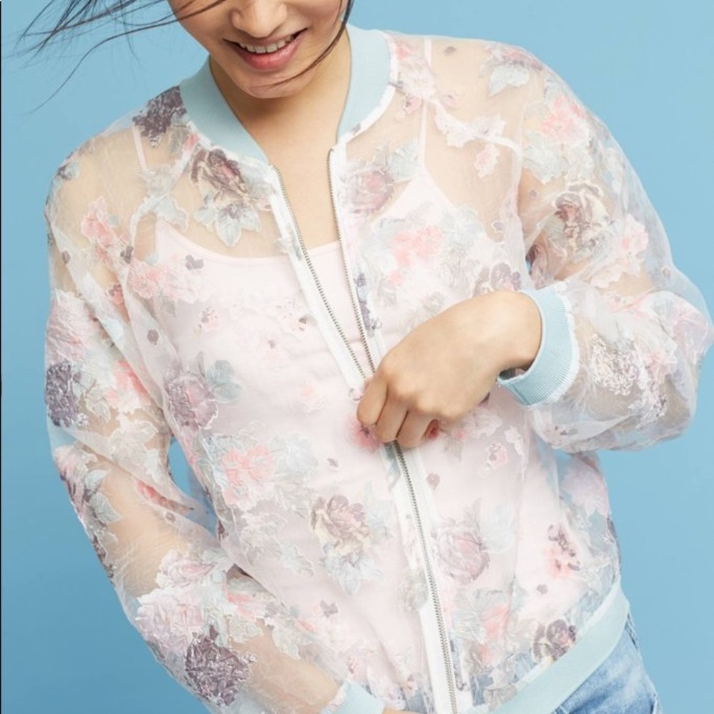 Maeve See Through Floral Bomber Jacket
